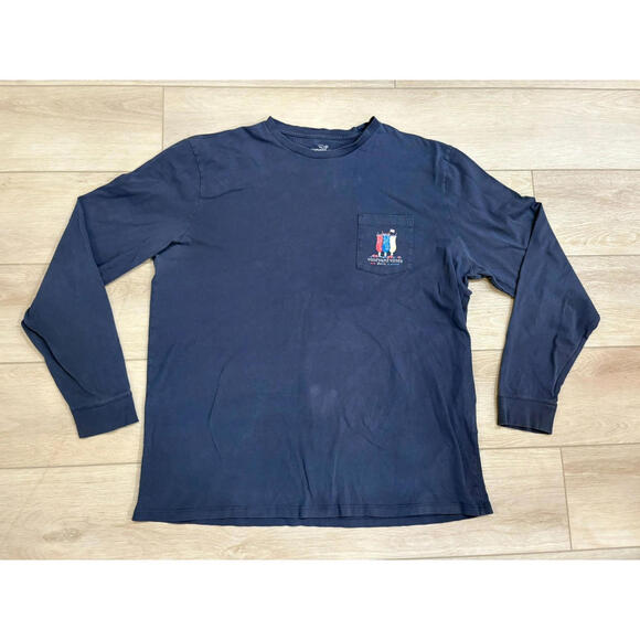 Vineyard Vines Long Sleeve Shirt Men’s XL Navy Red, White & Booze Patriotic Tee - Picture 2 of 8